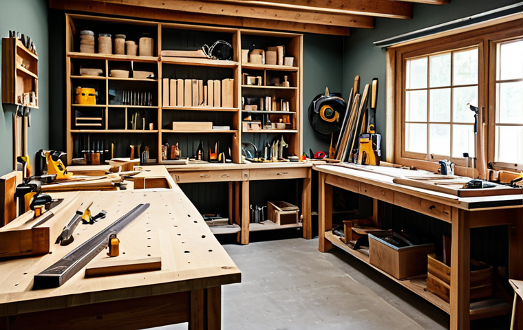 목공예 유튜브 채널 운영법 - The Workshop**

"A bright and organized woodworking workshop filled with various tools and projects ...