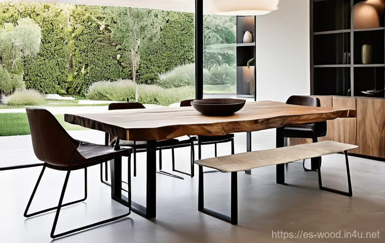 우드 슬랩 테이블 제작법 - **Prompt:** "A dynamic action shot capturing the crucial step of flattening a large, beautiful live-...