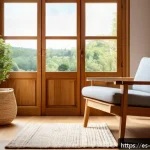 목재 손질 및 유지보수 - A cozy, sunlit living room corner featuring wooden furniture made of oak and pine, with visible prot...