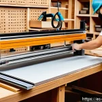목공예 CNC 머신 활용법 - A modern woodworking workshop scene featuring a compact CNC machine cutting a smooth wooden panel, s...